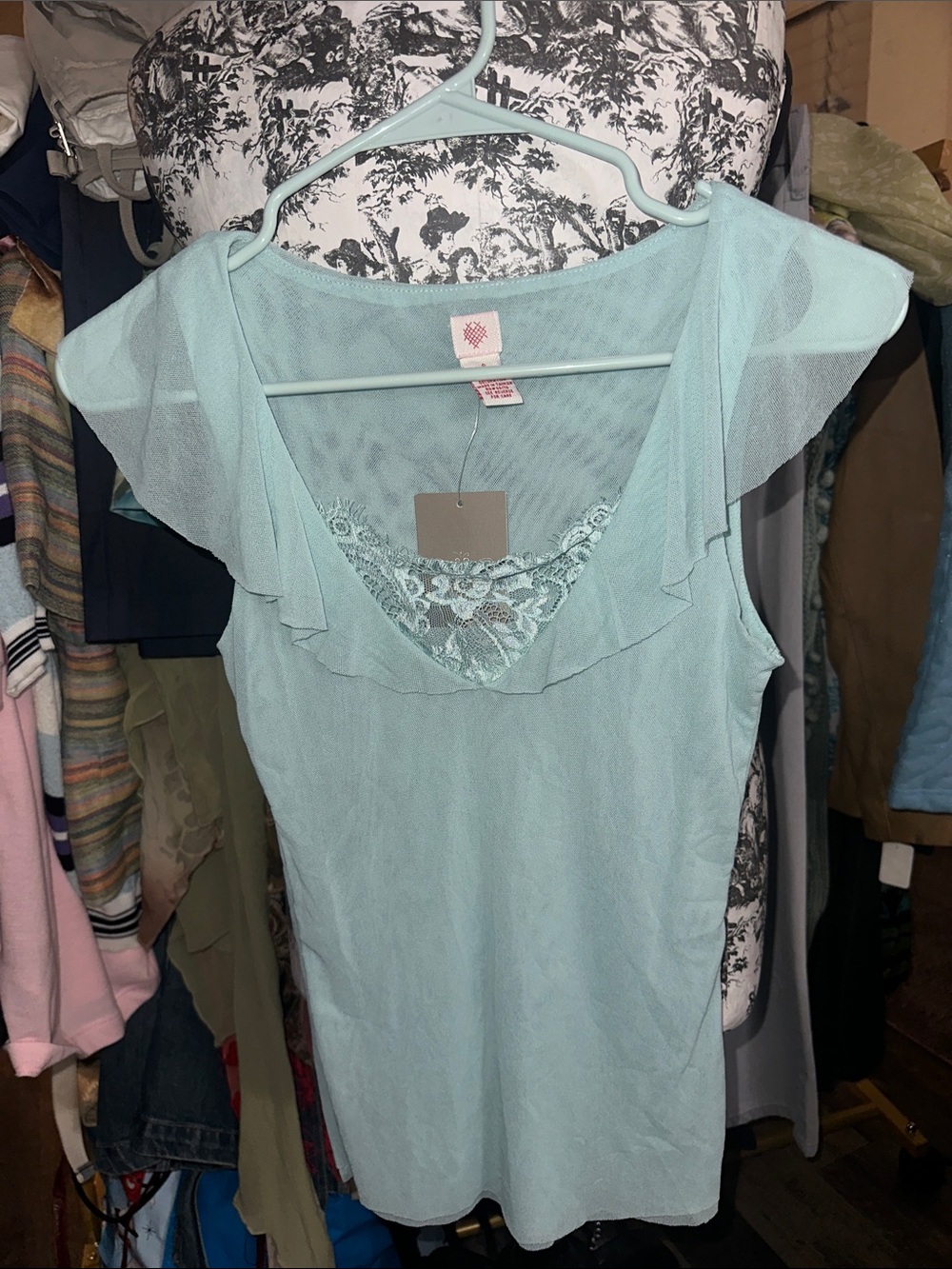Anthropologie Light Aqua Lace-Trim Ruffle Camisole NWT